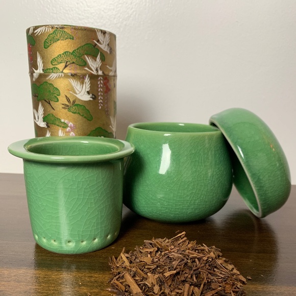 ChineseTeaCeremony Other - 🍁 Celadon Crackle Ceramic Tea Cup/Strainer/Lid